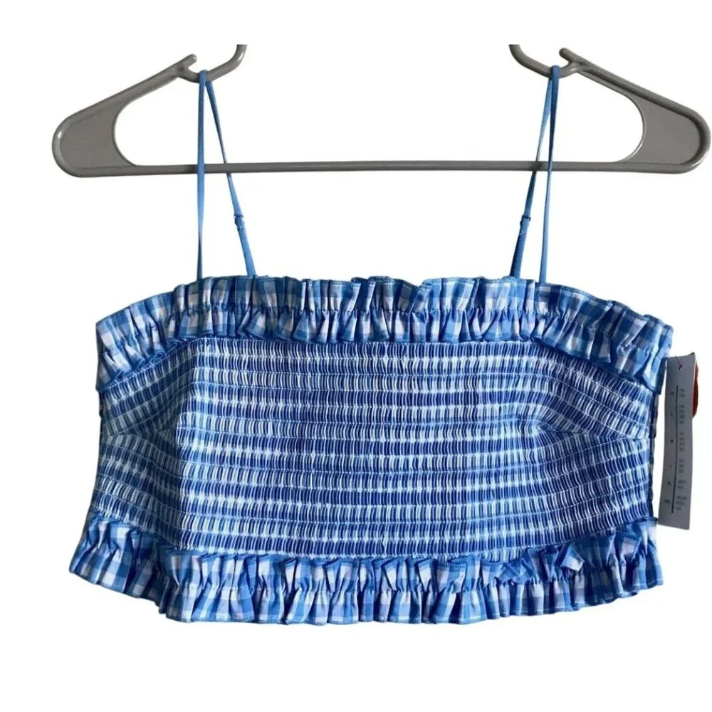 NWT Women's XL Blue Gingham Woven Bandeau Bralette - Colsie - Picture 2 of 4